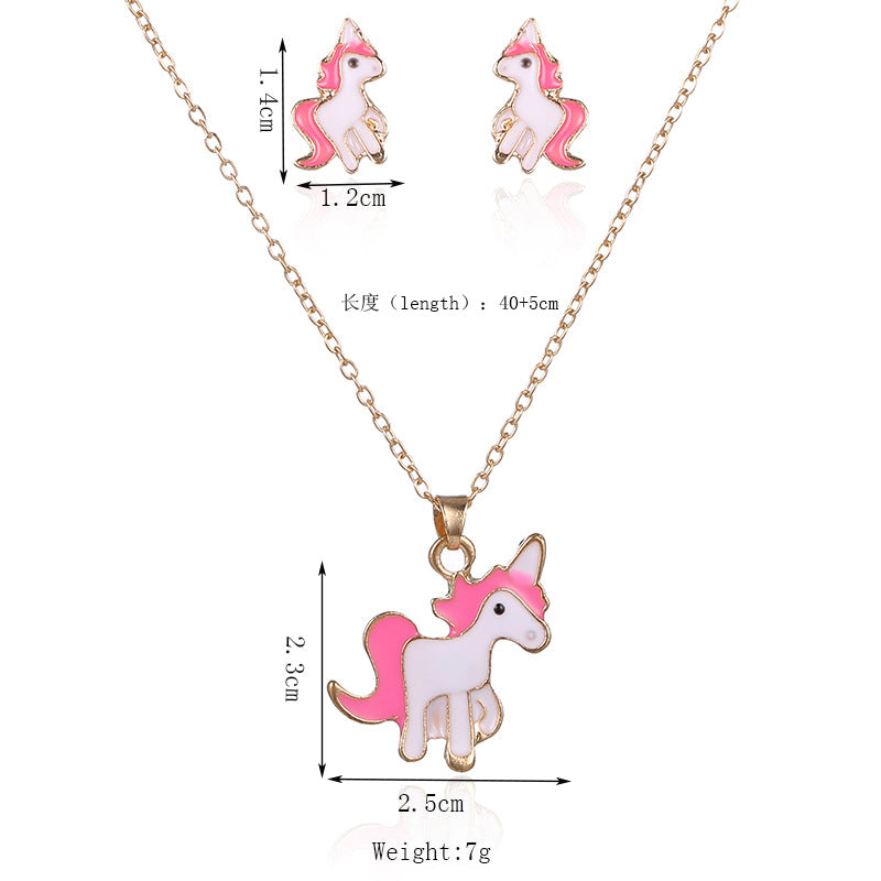 Wholesale Unicorn Pendant Necklace Earrings Jewelry Set
